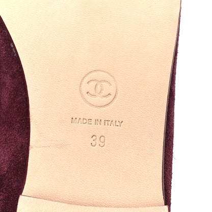 Chanel Suede Calfskin Patent Cap Toe CC Ballerina Flats 39 Burgundy 7 of 9