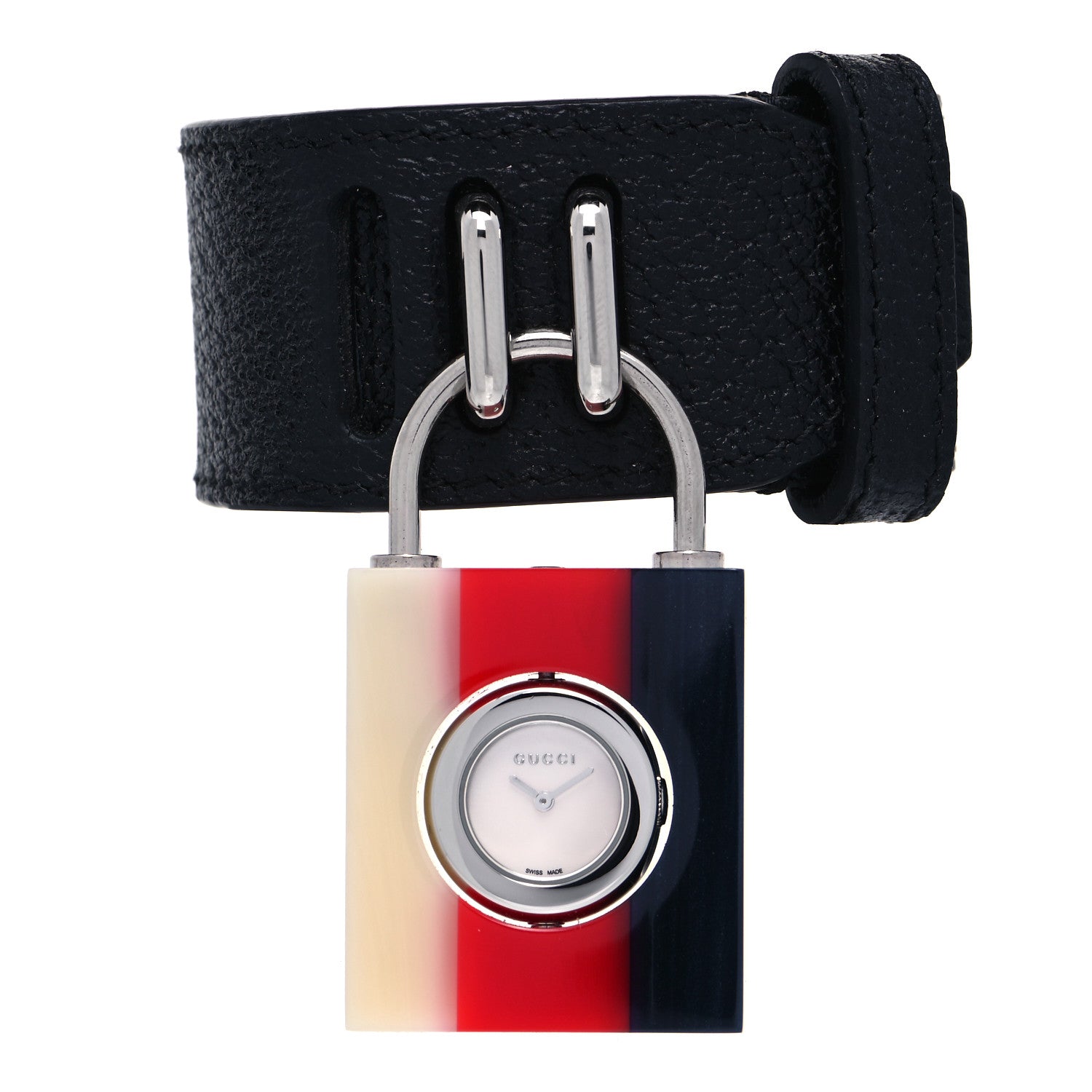 Gucci Stainless Steel Plexiglass Calfskin Mother of Pearl 30mm Twirl Lock Quartz Watch 1 of 6