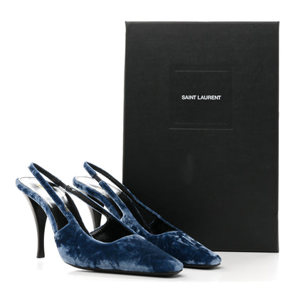 Saint Laurent Velvet Tom 90 Dream Slingback Pumps 37.5 Denim 11 of 11