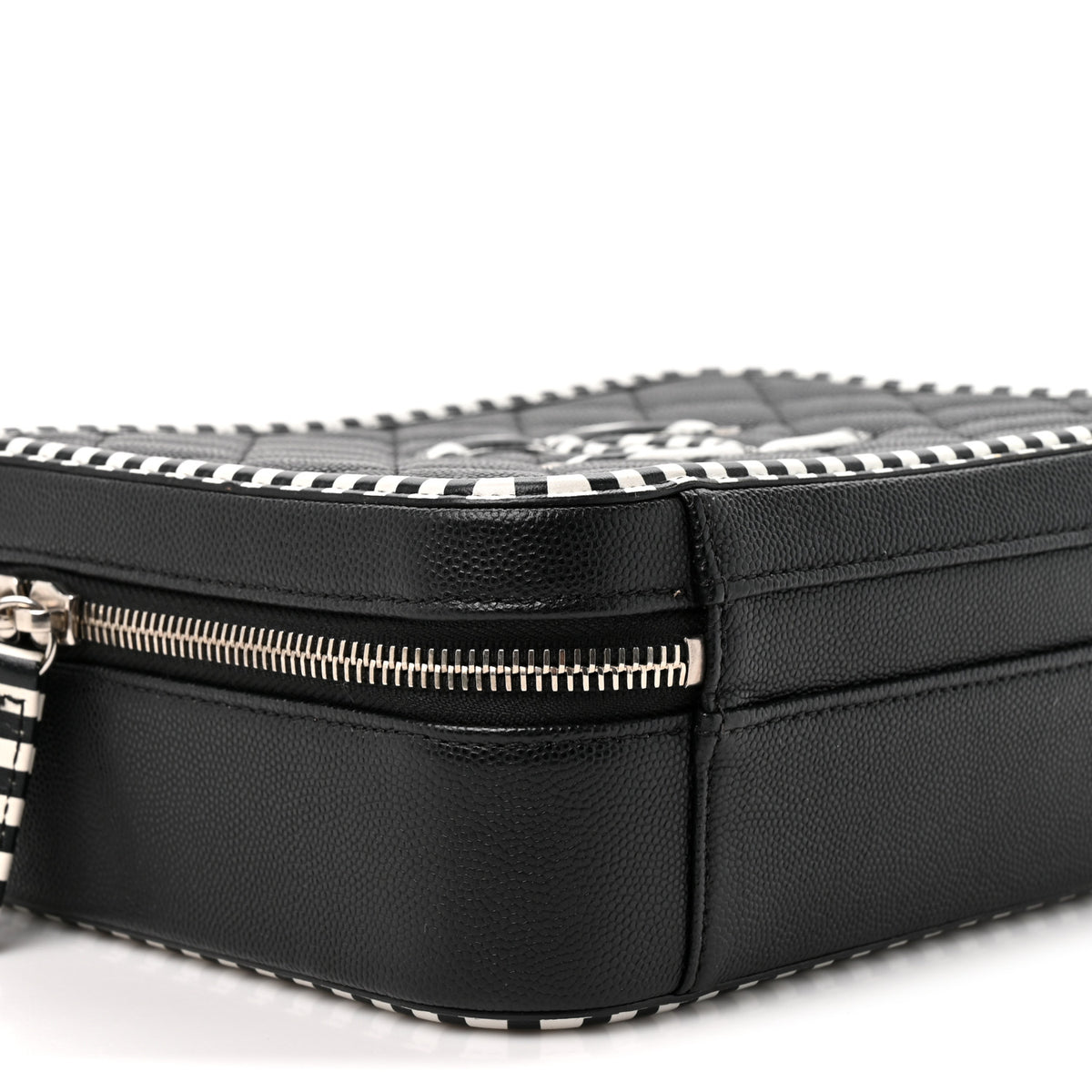 Chanel Caviar Quilted Striped Medium CC Filigree Vanity Case Black White 10 of 10