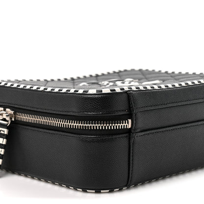 Chanel Caviar Quilted Striped Medium CC Filigree Vanity Case Black White 10 of 10