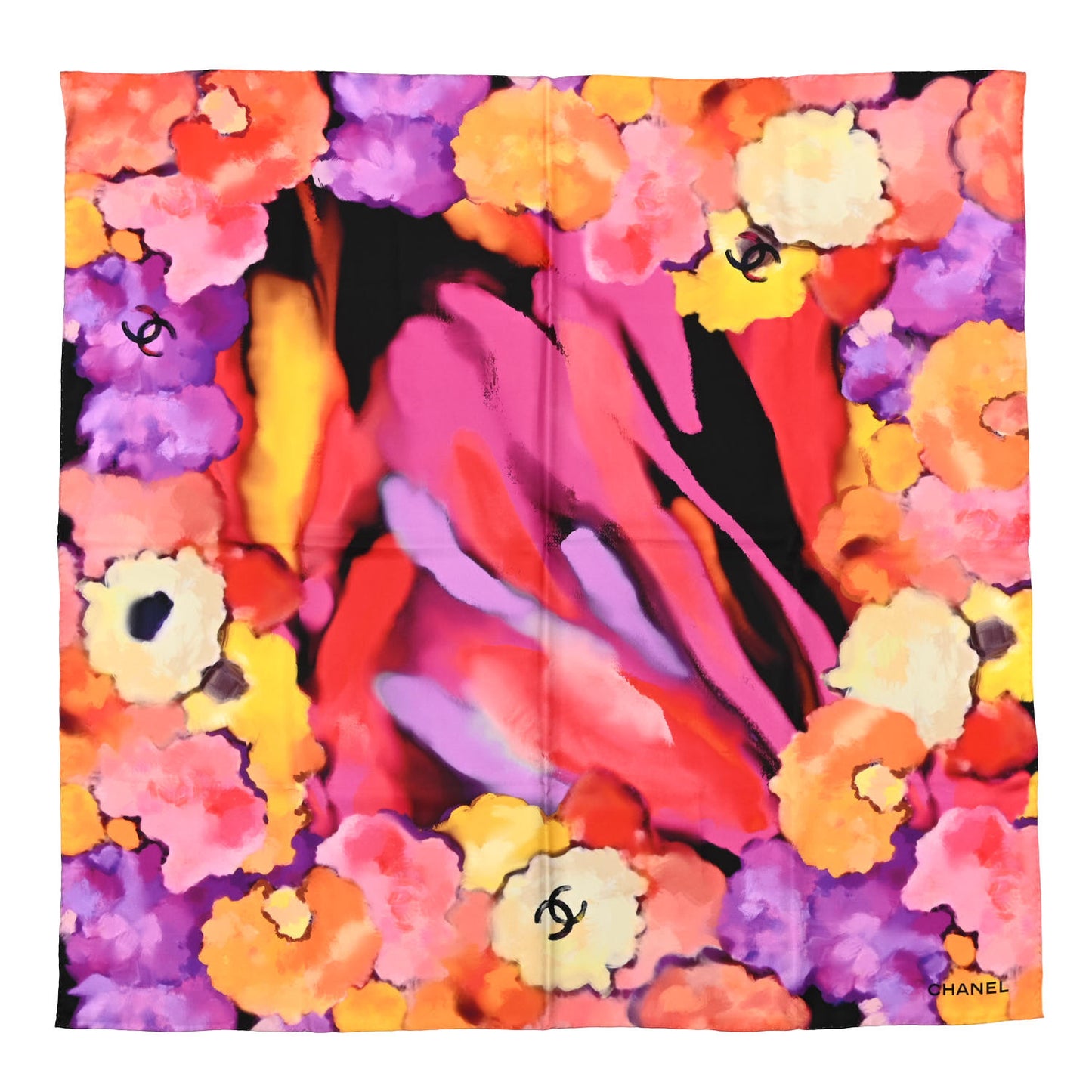 Silk CC Floral Square Scarf Multicolor