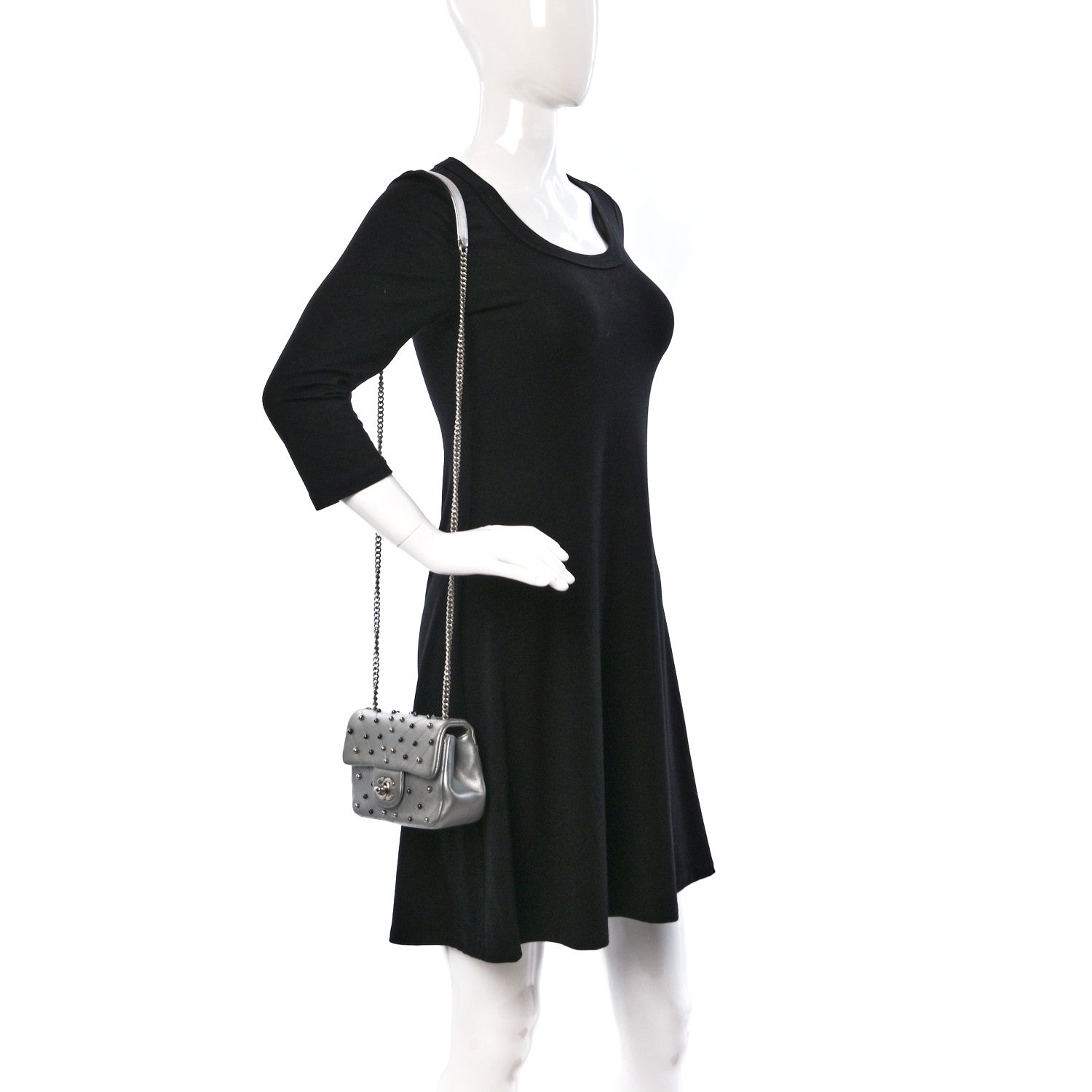 Chanel Metallic Lambskin Chevron Quilted Studded Extra Mini Flap Silver 2 of 13