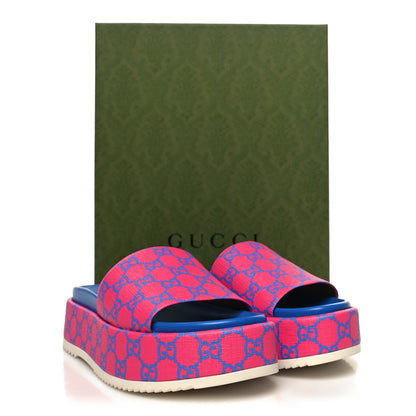 Gucci GG Supreme Joy Monogram Angelina Platform Slide Sandals 39.5 Fuxia Blue 8 of 8