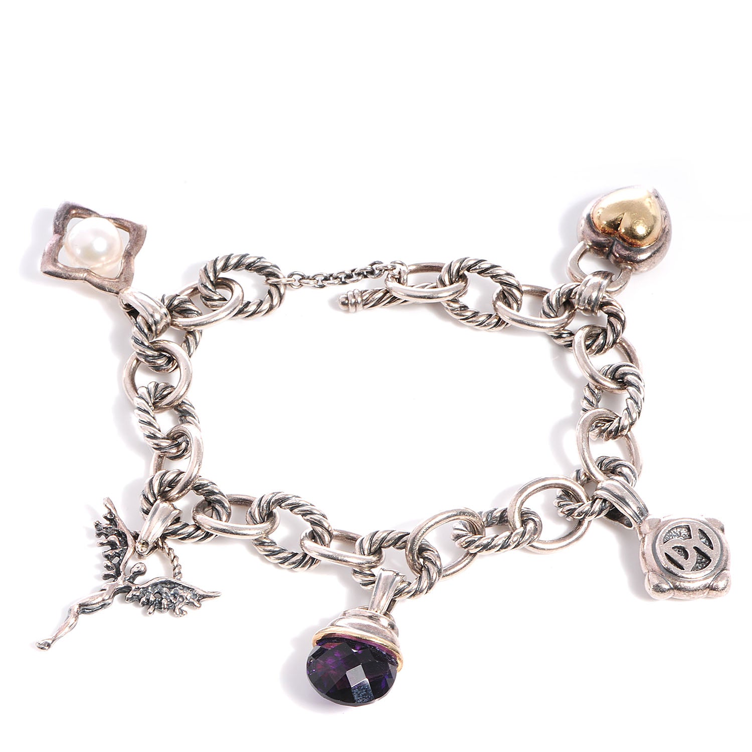 David Yurman 18k Gold and Sterling Silver Amethyst Charm Bracelet 1 of 6