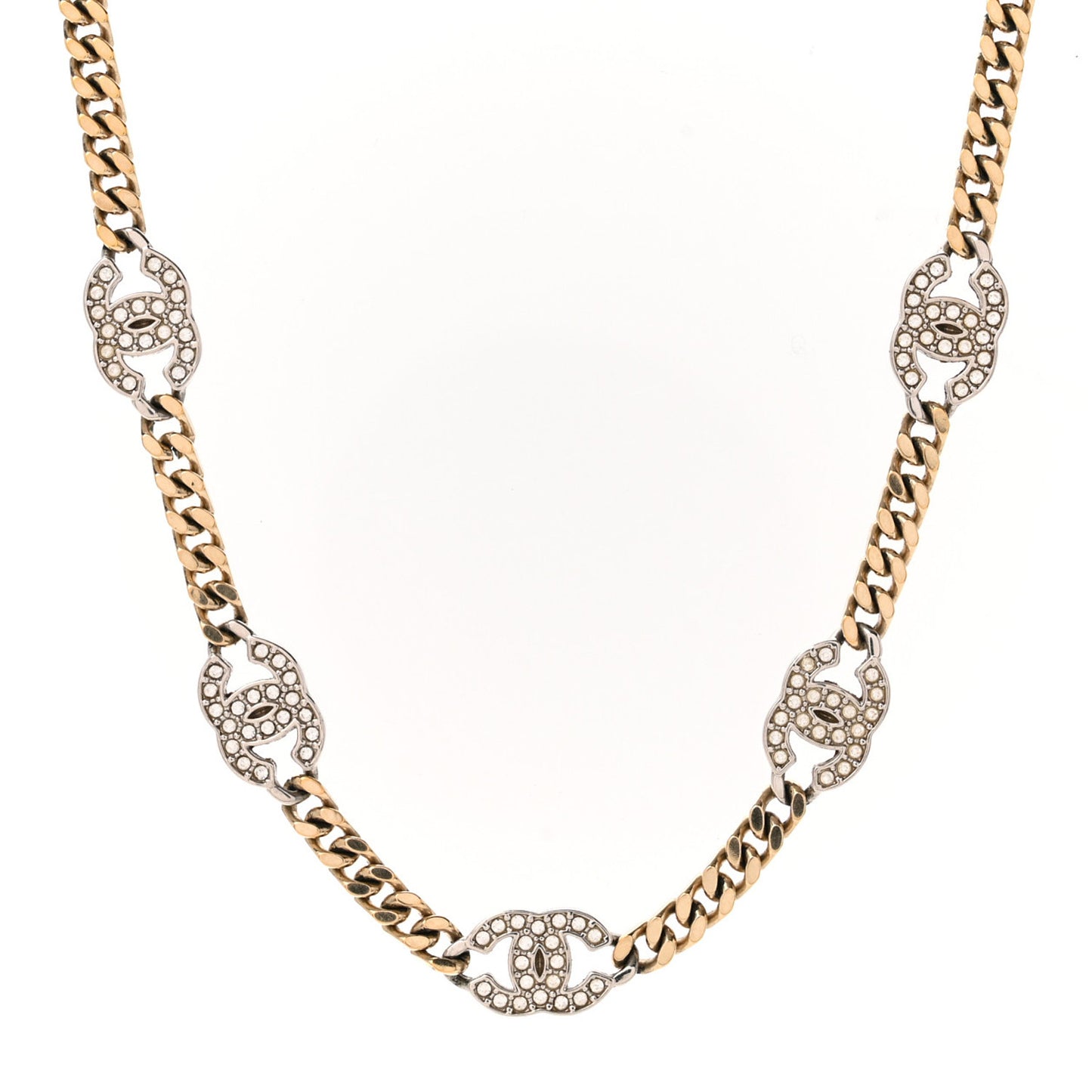 Crystal Chain CC Link Choker Gold Silver