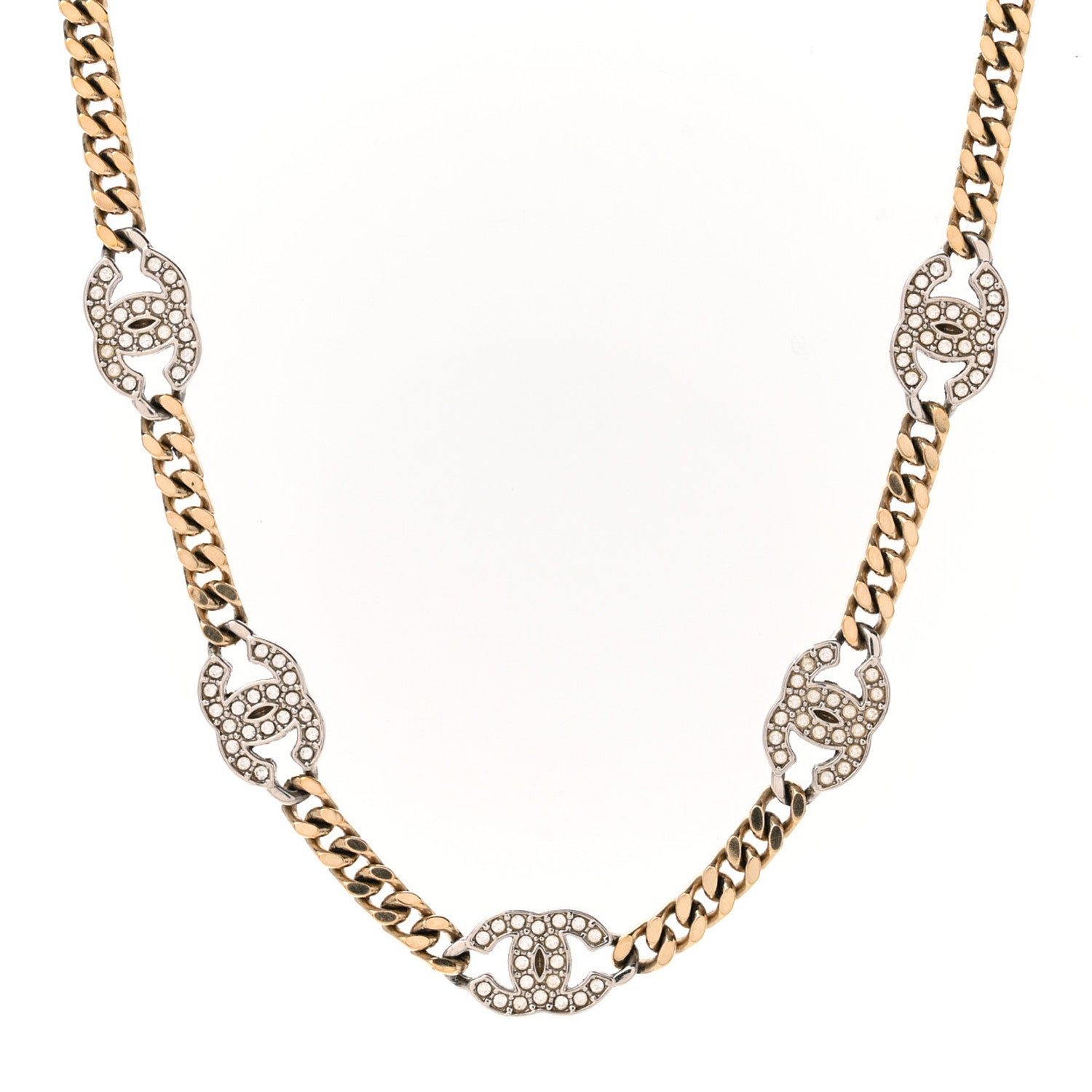 Chanel Crystal Chain CC Link Choker Gold Silver 1 of 6