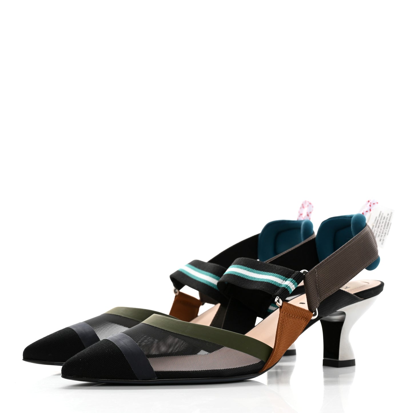 Technical Mesh Colibri 55mm Slingback Pumps 39 Black Verde Military