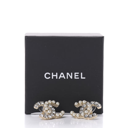 Chanel Crystal Pearl CC Dazzling Domino Earrings Gold 5 of 5