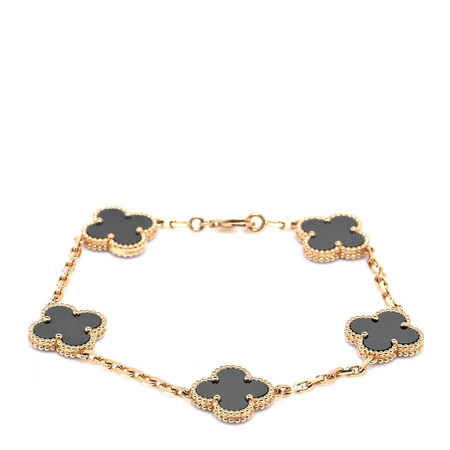 18K Yellow Gold Black Onyx 5 Motifs Vintage Alhambra Bracelet
