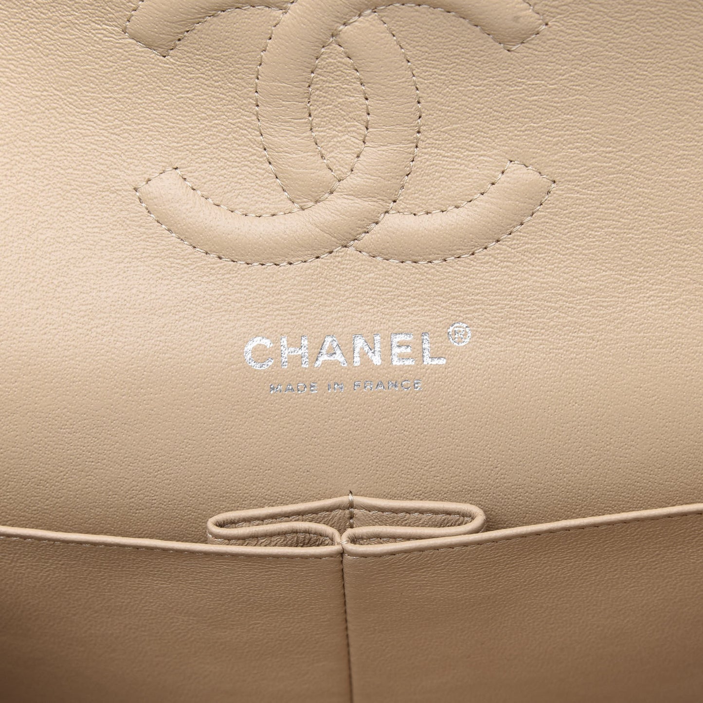 Lambskin Quilted Medium Double Flap Beige
