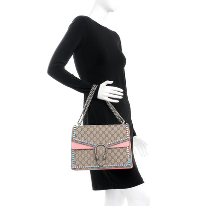 Gucci GG Supreme Monogram Suede Crystal Medium Dionysus Shoulder Bag Beige Ebony Light Peonia 2 of 8