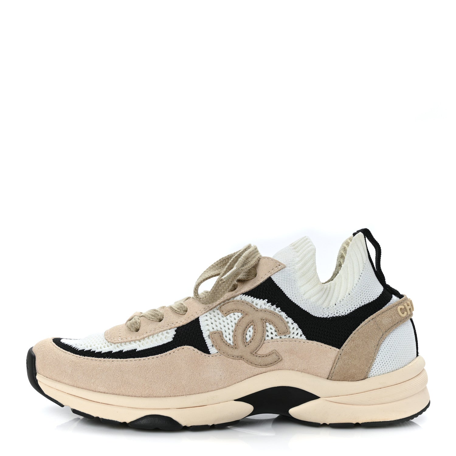 Chanel Mesh Suede Fabric Womens CC Sneakers 38 Light Pink White Black 1 of 8