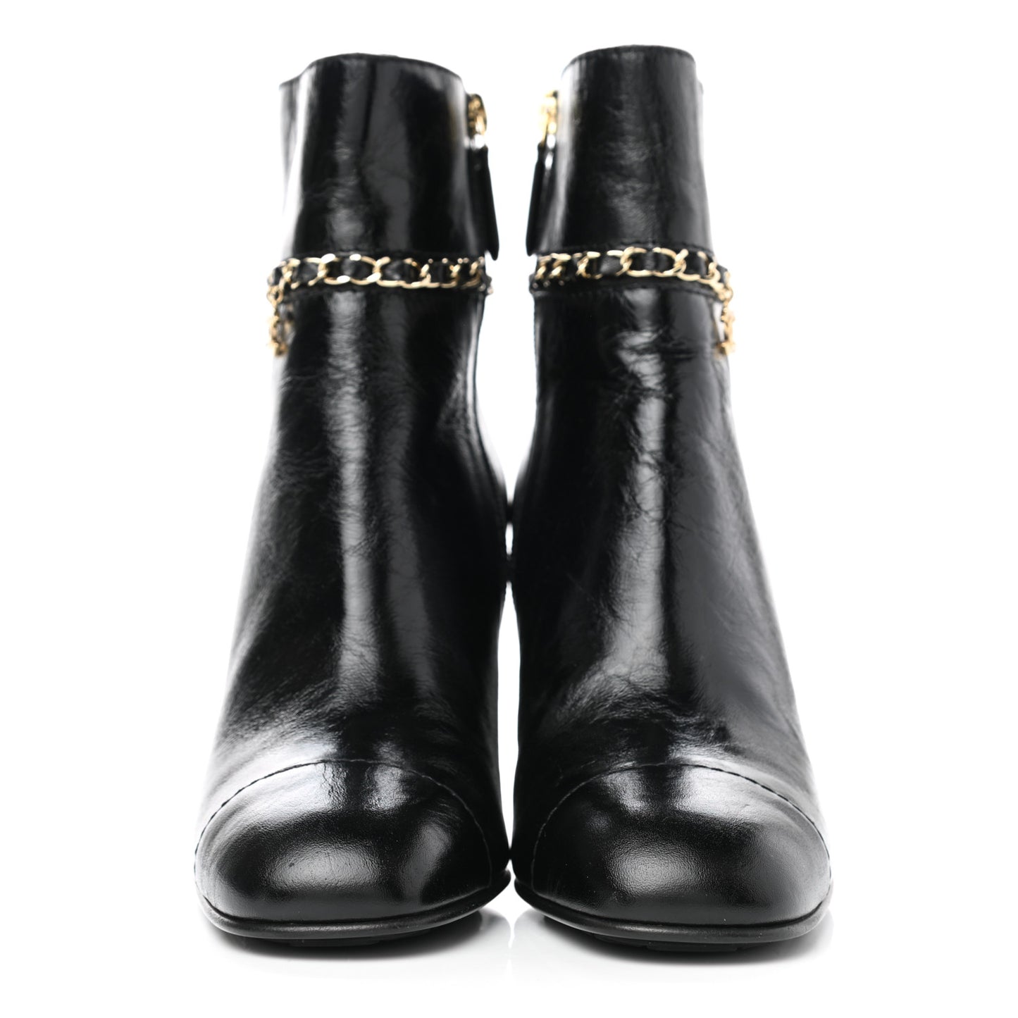 Crumpled Calfskin Cap Toe Chain Short Boots 37 Black
