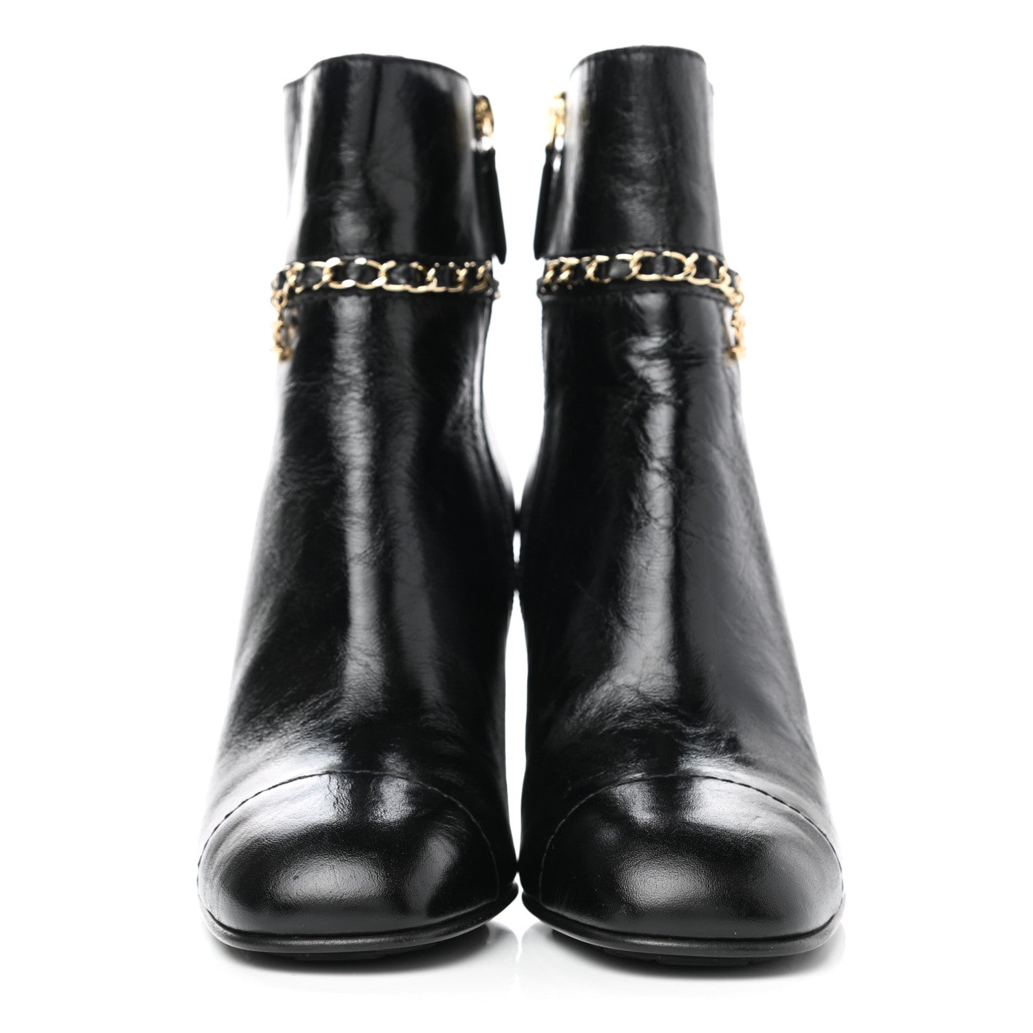 Chanel Crumpled Calfskin Cap Toe Chain Short Boots 37 Black 2 of 8