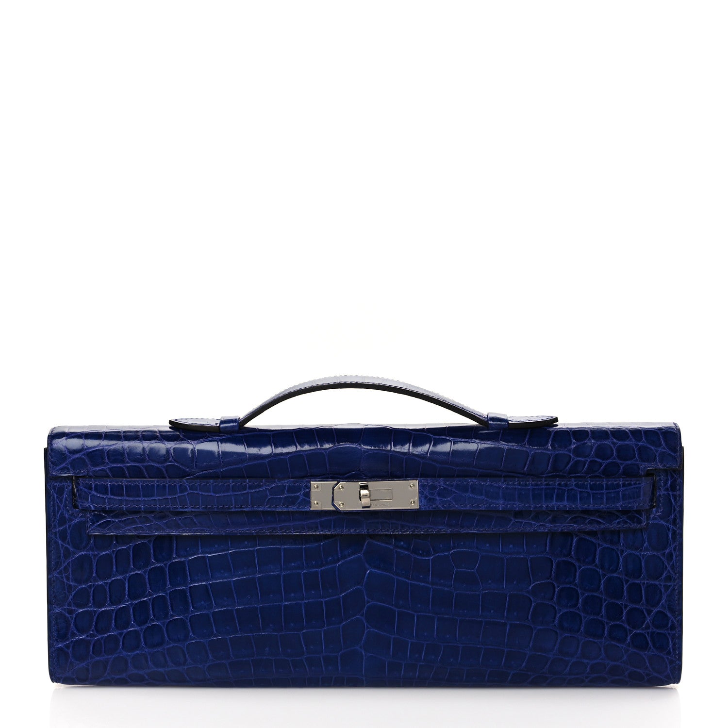 Hermes Shiny Niloticus Crocodile Kelly Cut Pochette Bleu Electrique 1 of 10