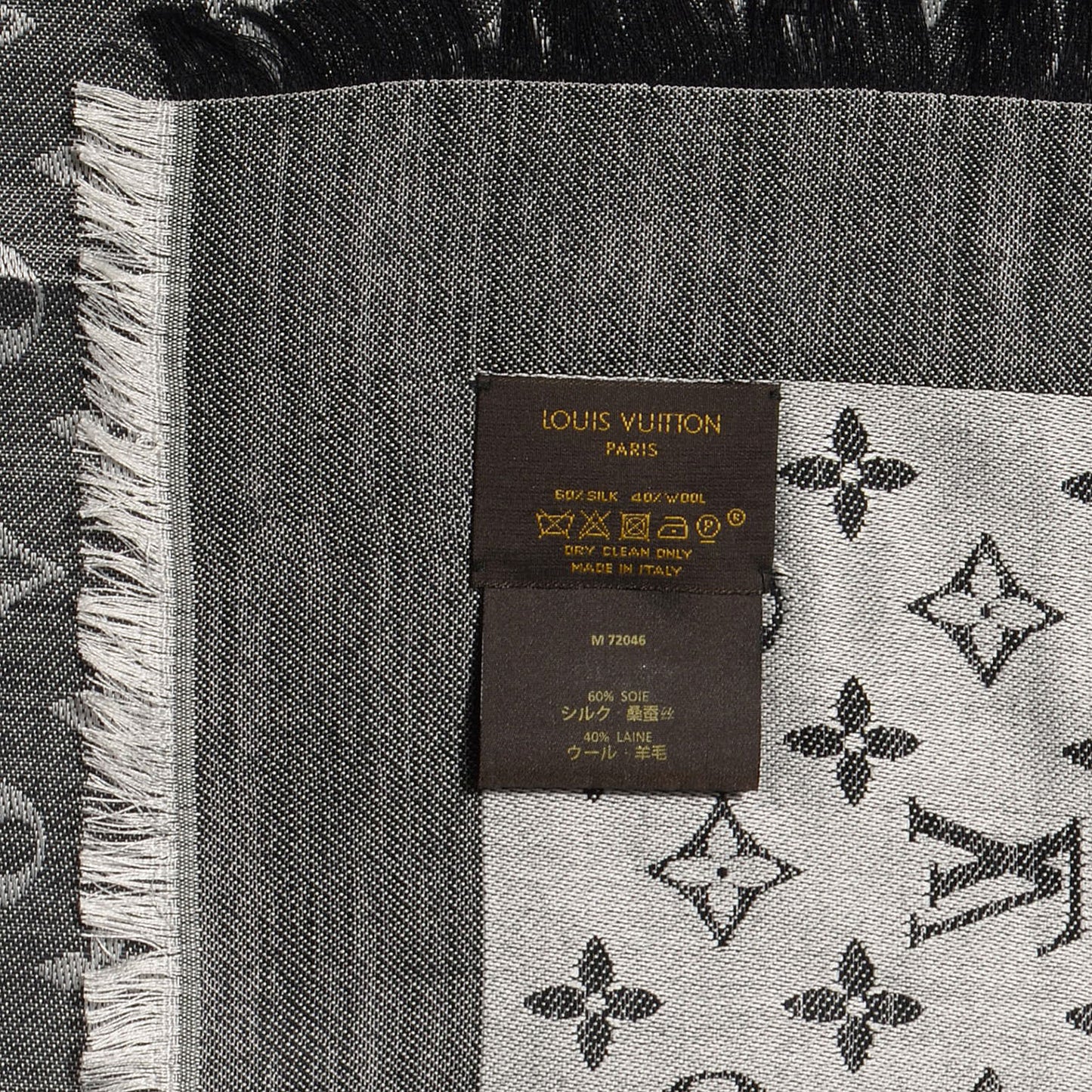 Silk Wool Monogram Denim Shawl Black