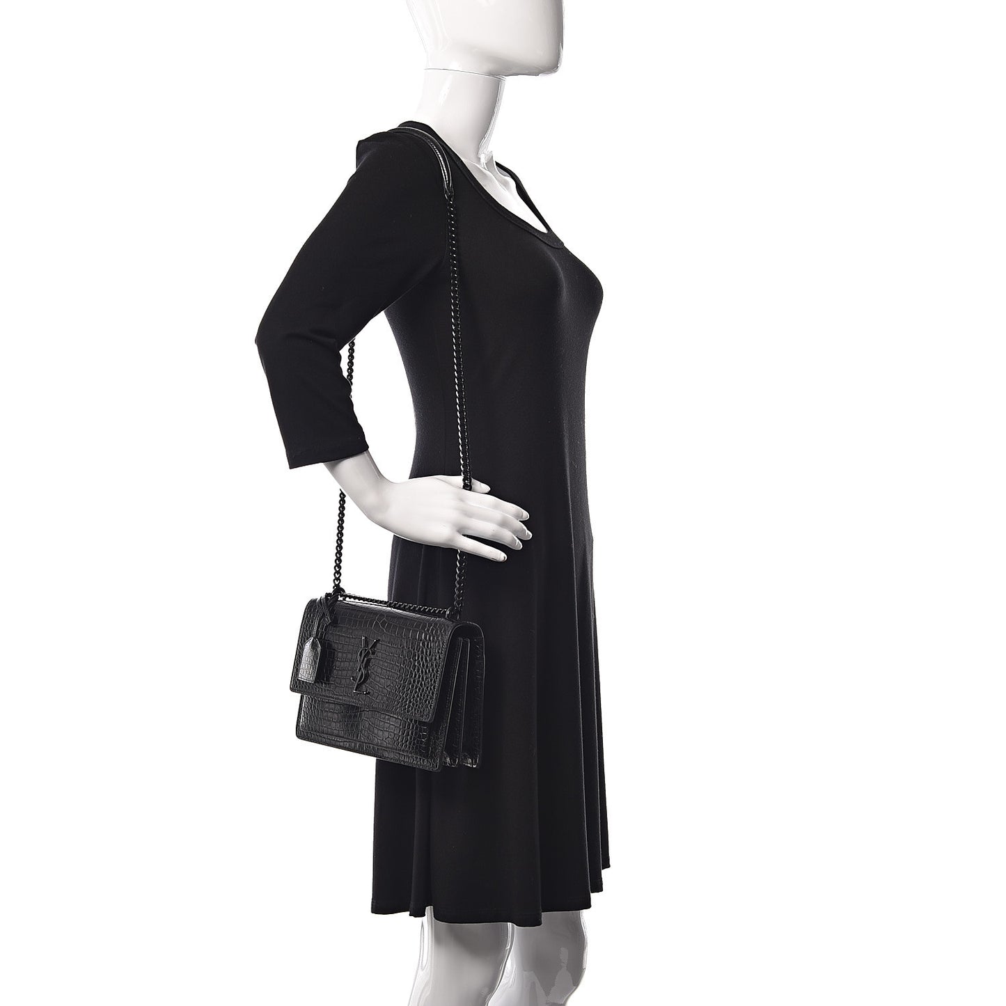 Calfskin Crocodile Embossed Medium Monochrome Monogram Sunset Black