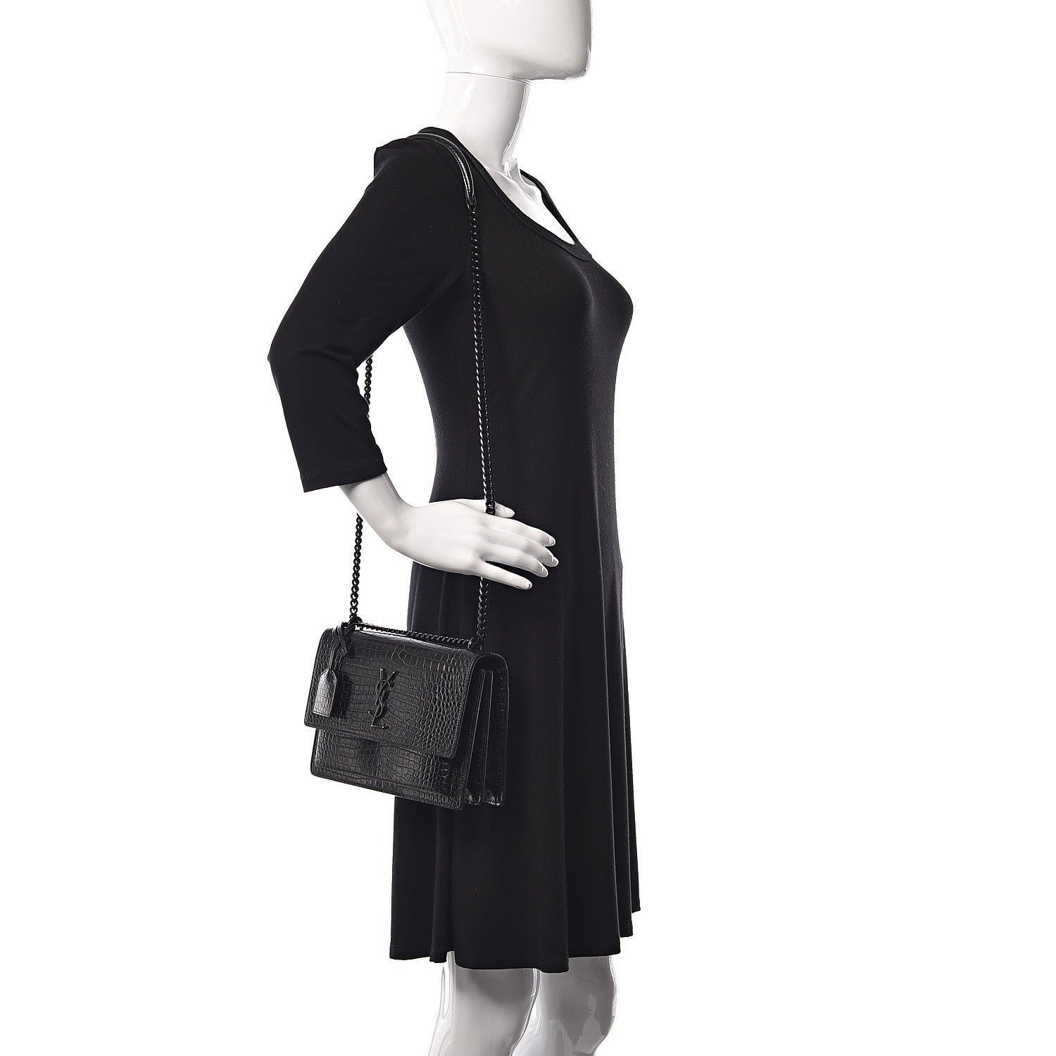 Saint Laurent Calfskin Crocodile Embossed Medium Monochrome Monogram Sunset Black 2 of 22