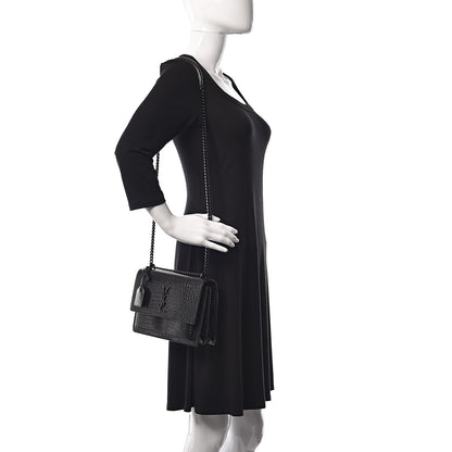 Saint Laurent Calfskin Crocodile Embossed Medium Monochrome Monogram Sunset Black 2 of 22
