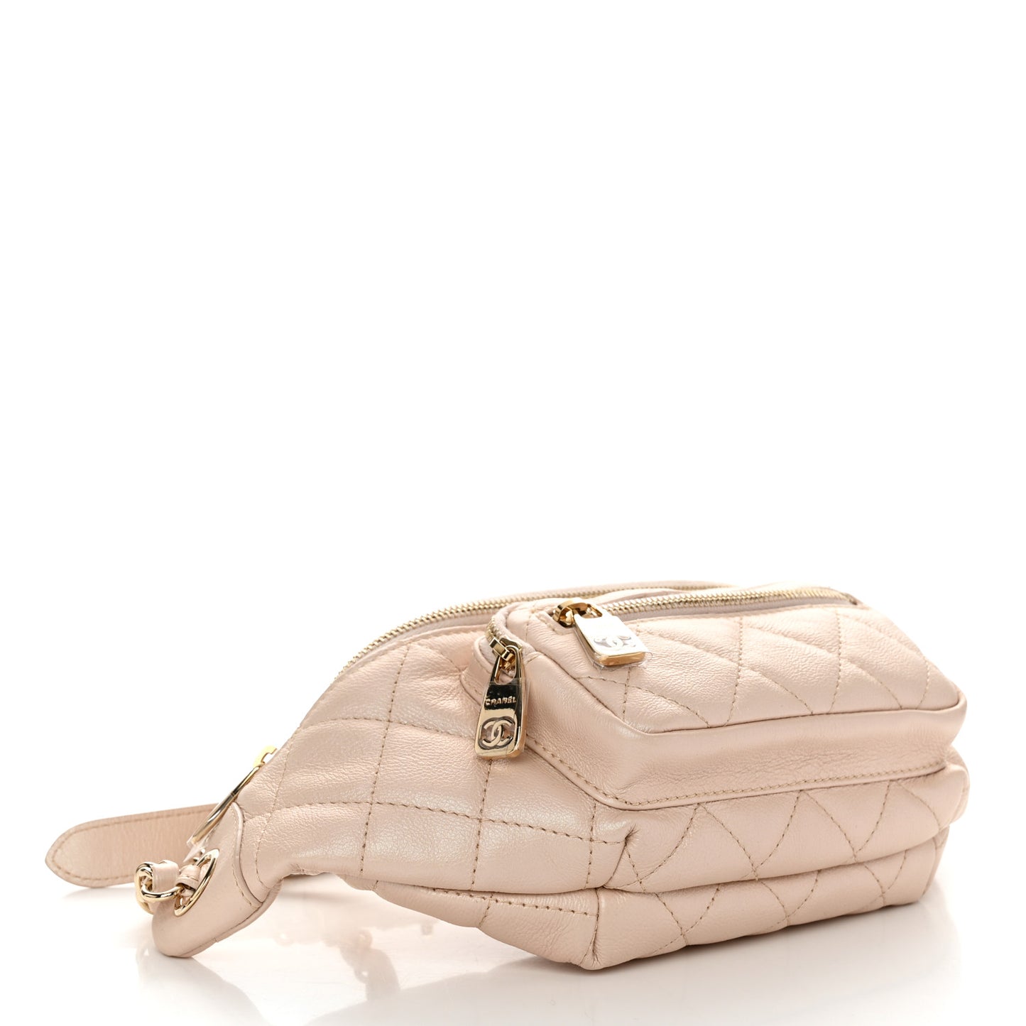 Iridescent Calfskin Quilted All About Waist Belt Bag Beige
