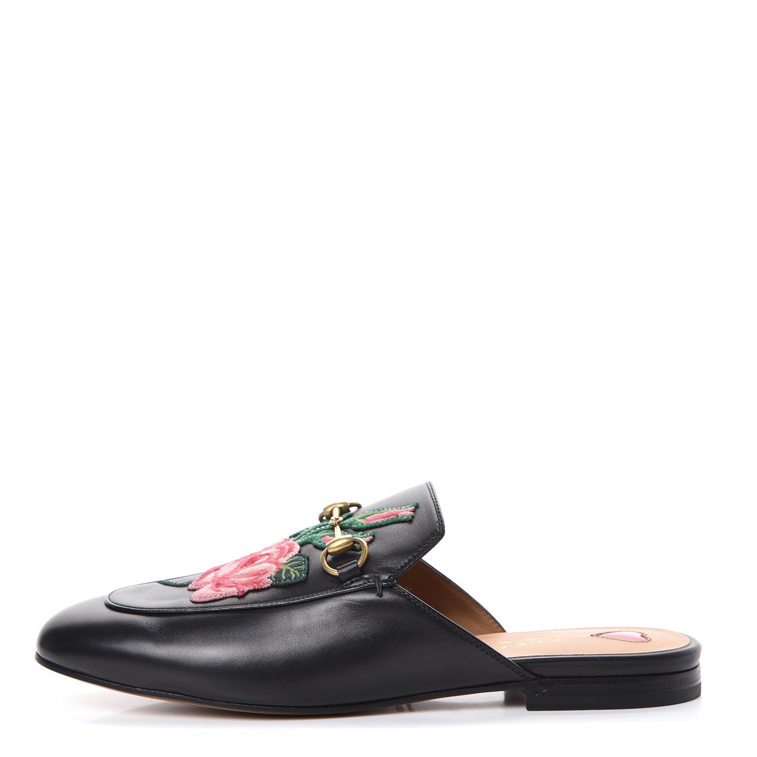 Gucci Calfskin Flower Embroidered Princetown Slippers 38.5 Black 1 of 9