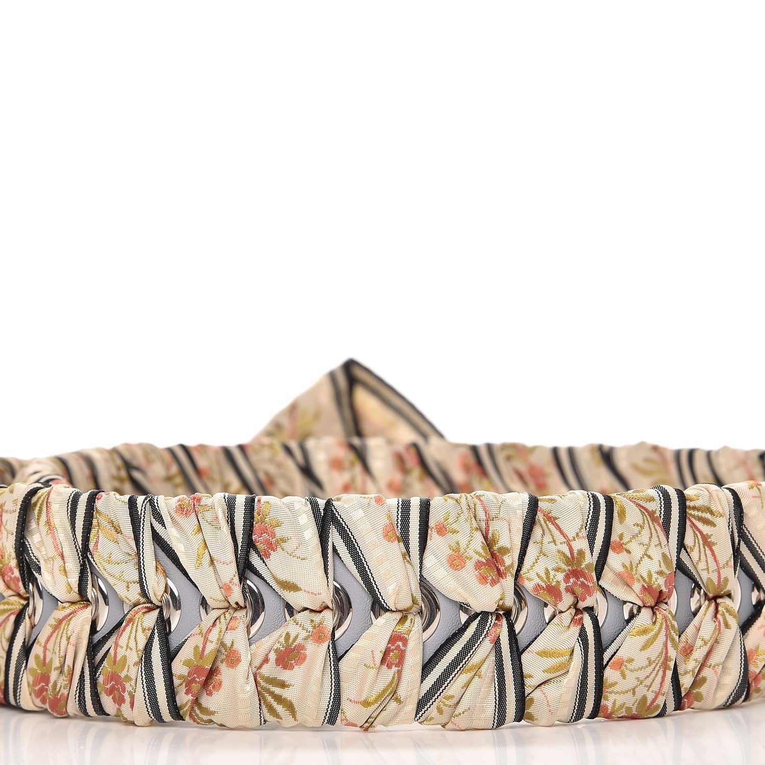 Fendi Calfskin Ribbon Lace Up Floral Strap You Grey White 3 of 4