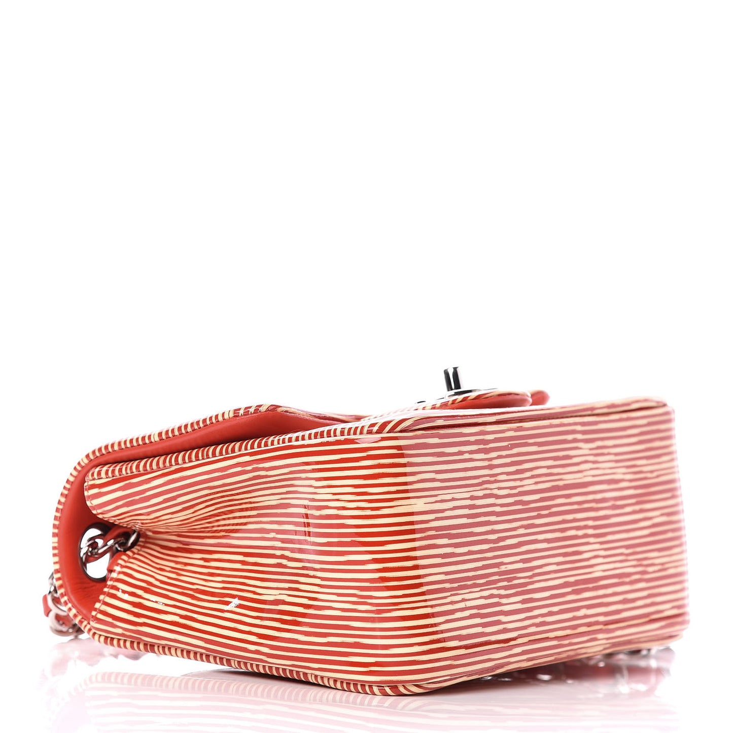Patent Calfskin Striped Mini Square Flap Red