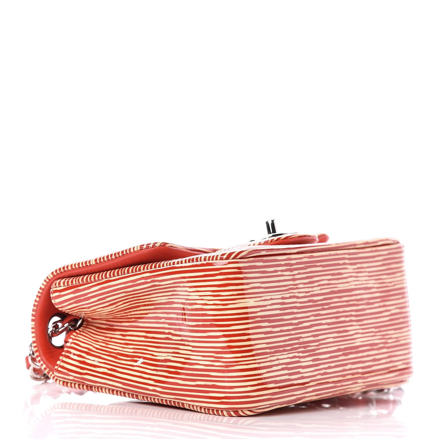 Chanel Patent Calfskin Striped Mini Square Flap Red 4 of 9