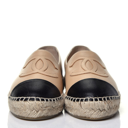 Chanel Lambskin CC Espadrilles 37 Beige Black 2 of 8