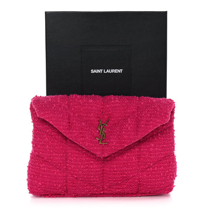 Saint Laurent Boucle Tweed Quilted Loulou Puffer Monogram Pouch Clutch Magenta 12 of 12