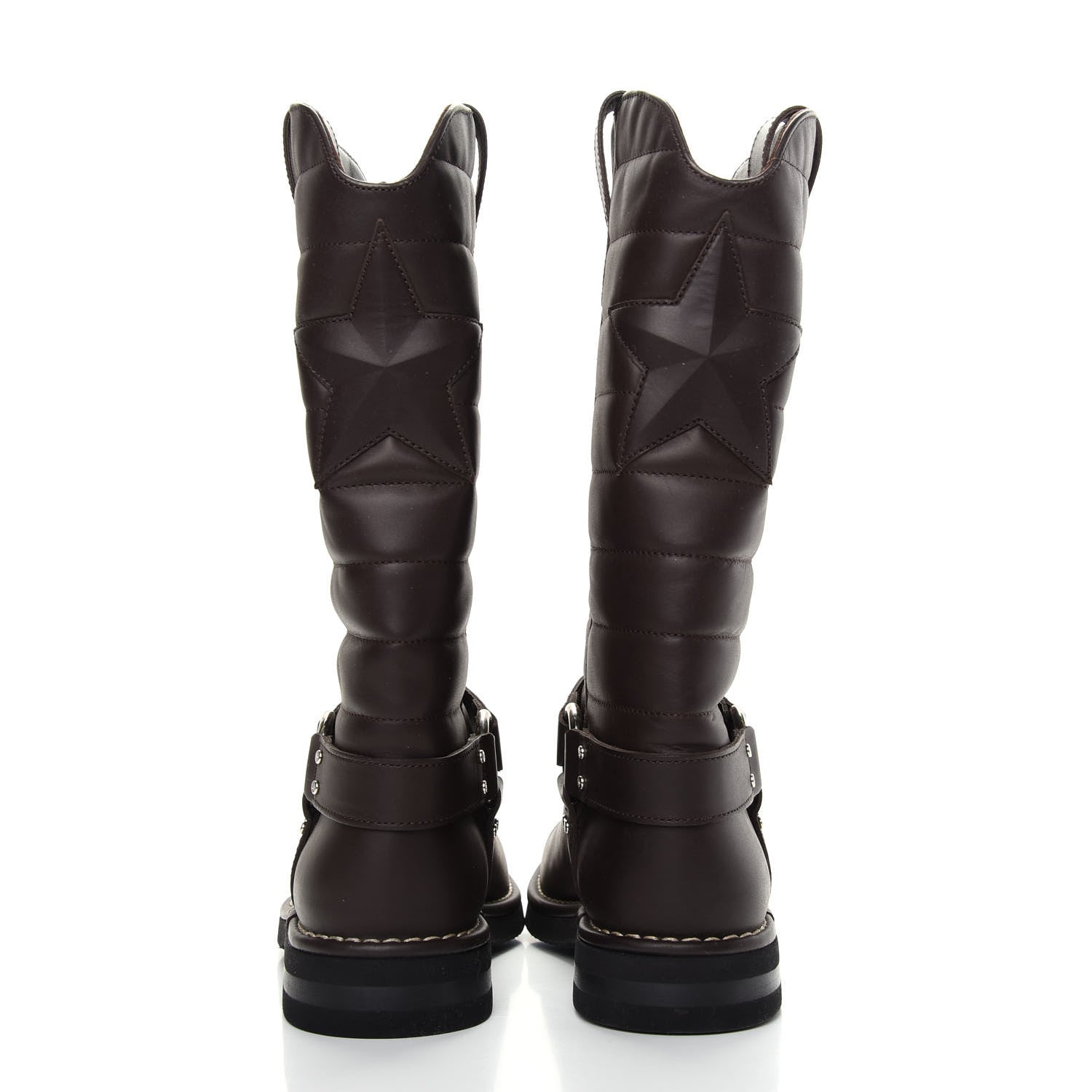 Chanel Calfskin Star Quilted Biker Boots 39.5 Brown 7 of 9