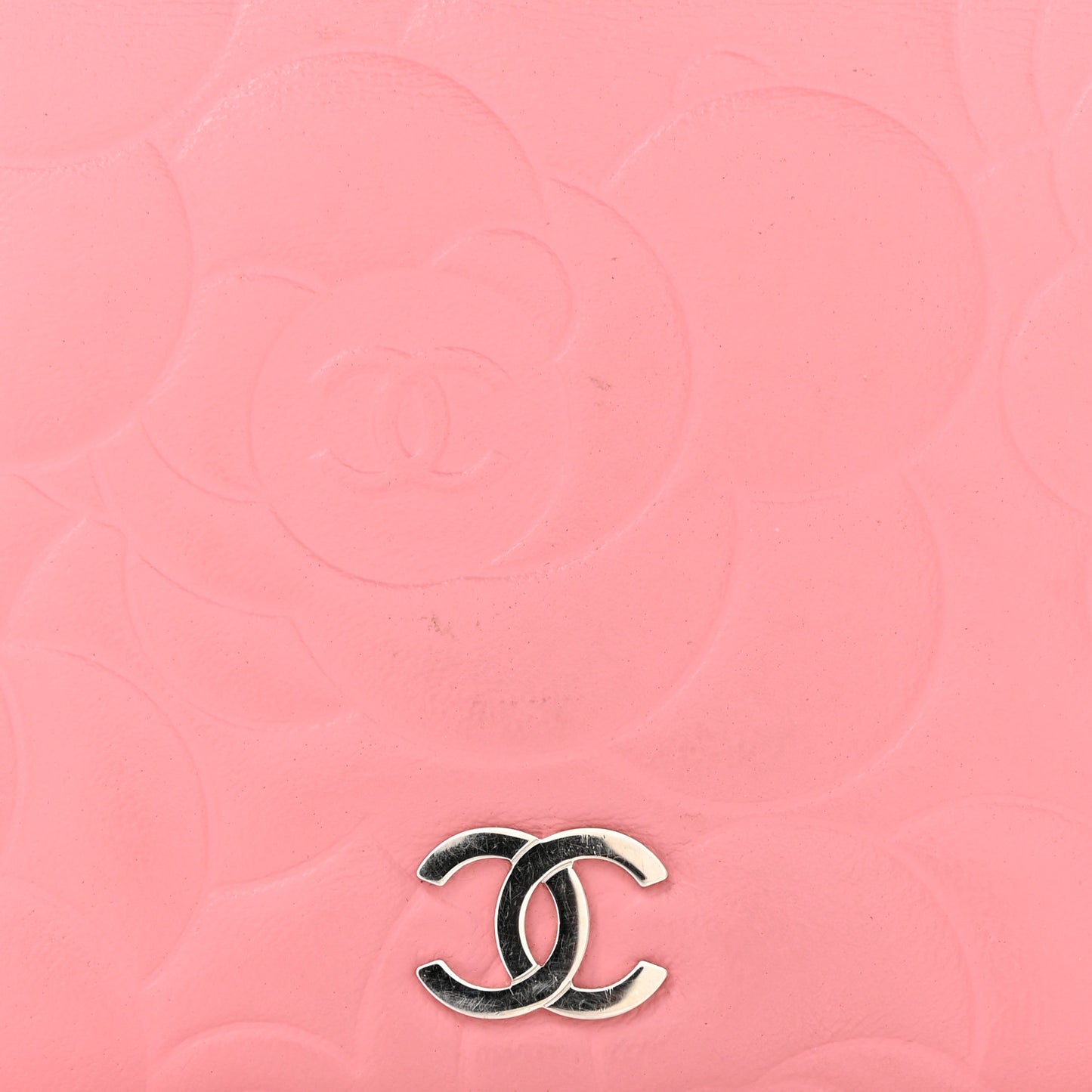 Lambskin Camellia Embossed Yen Wallet Pink