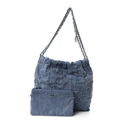 Chanel Washed Denim Quilted Studded Small Chanel 22 Blue 2 of 10