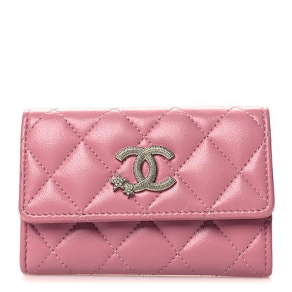 Chanel Lambskin Quilted Flap Crystal Star Card Holder Wallet Pink 1 of 9
