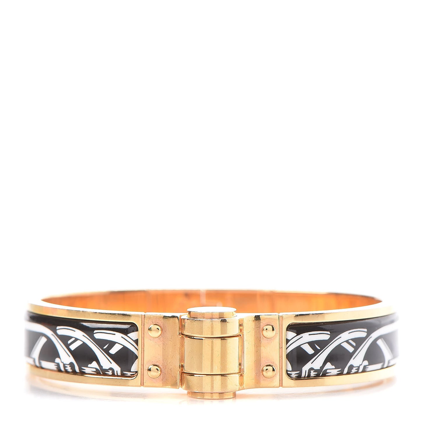 Enamel Printed Narrow Balades Equestres Positif Negatif Hinged Bracelet S Black