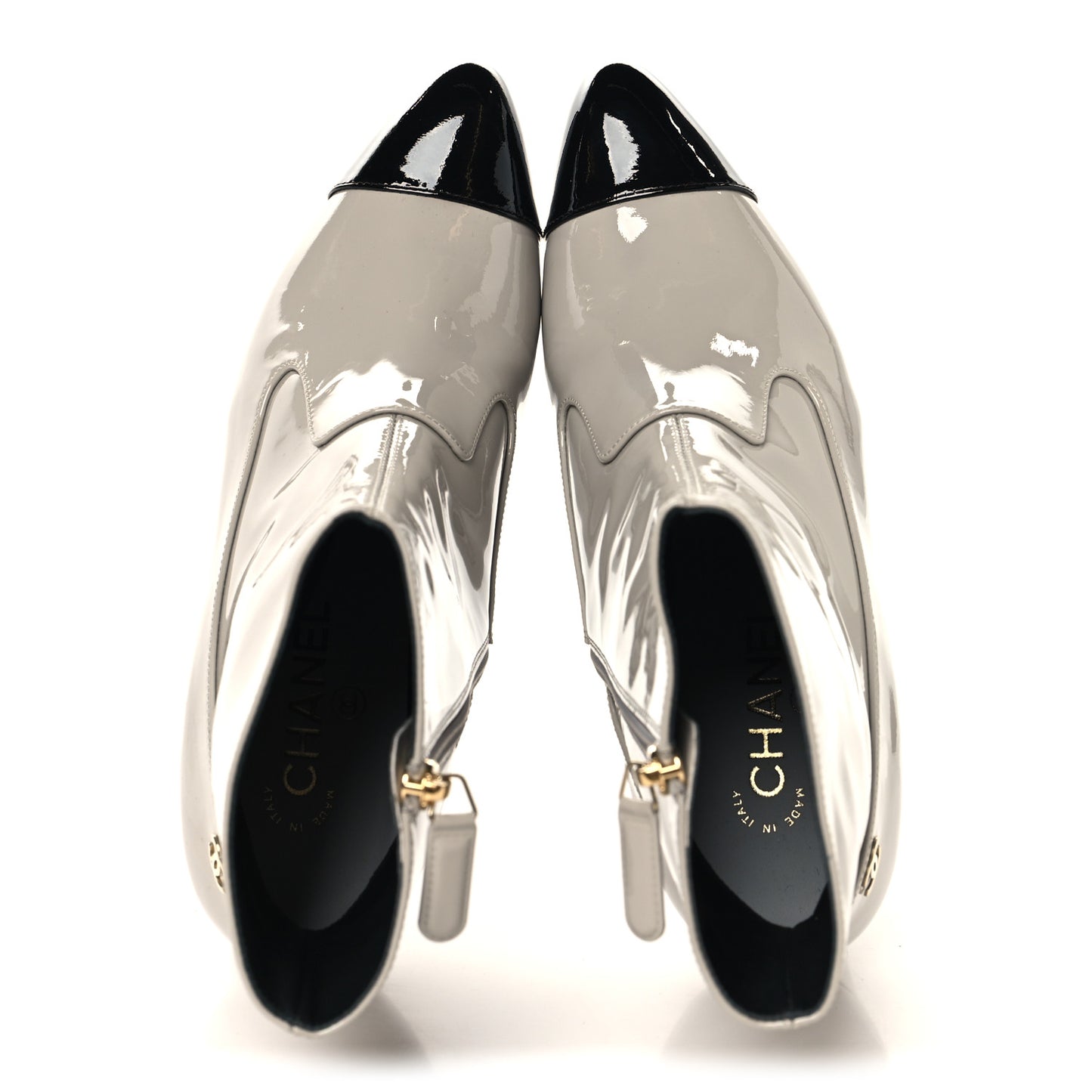 Patent Calfskin Ankle Boots 38.5 Light Gray Black