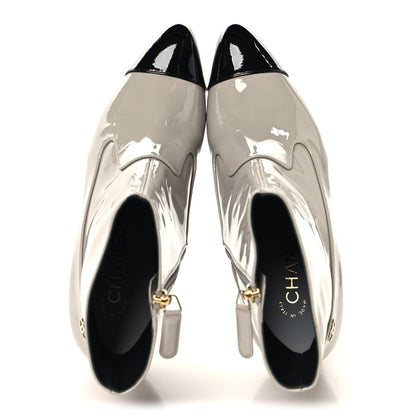 Chanel Patent Calfskin Ankle Boots 38.5 Light Gray Black 2 of 10