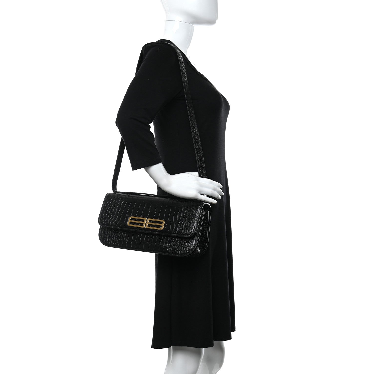 Balenciaga Extra Supple Calfskin Crocodile Embossed Small Gossip Bag Black 2 of 9