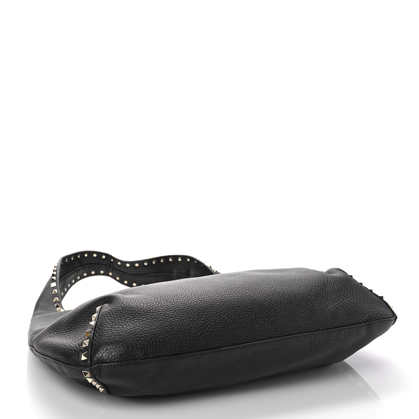 Grained Calfskin Large Rockstud Hobo Black