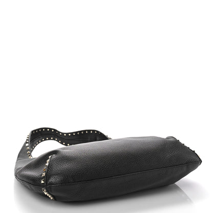 Valentino Garavani Grained Calfskin Large Rockstud Hobo Black 4 of 8