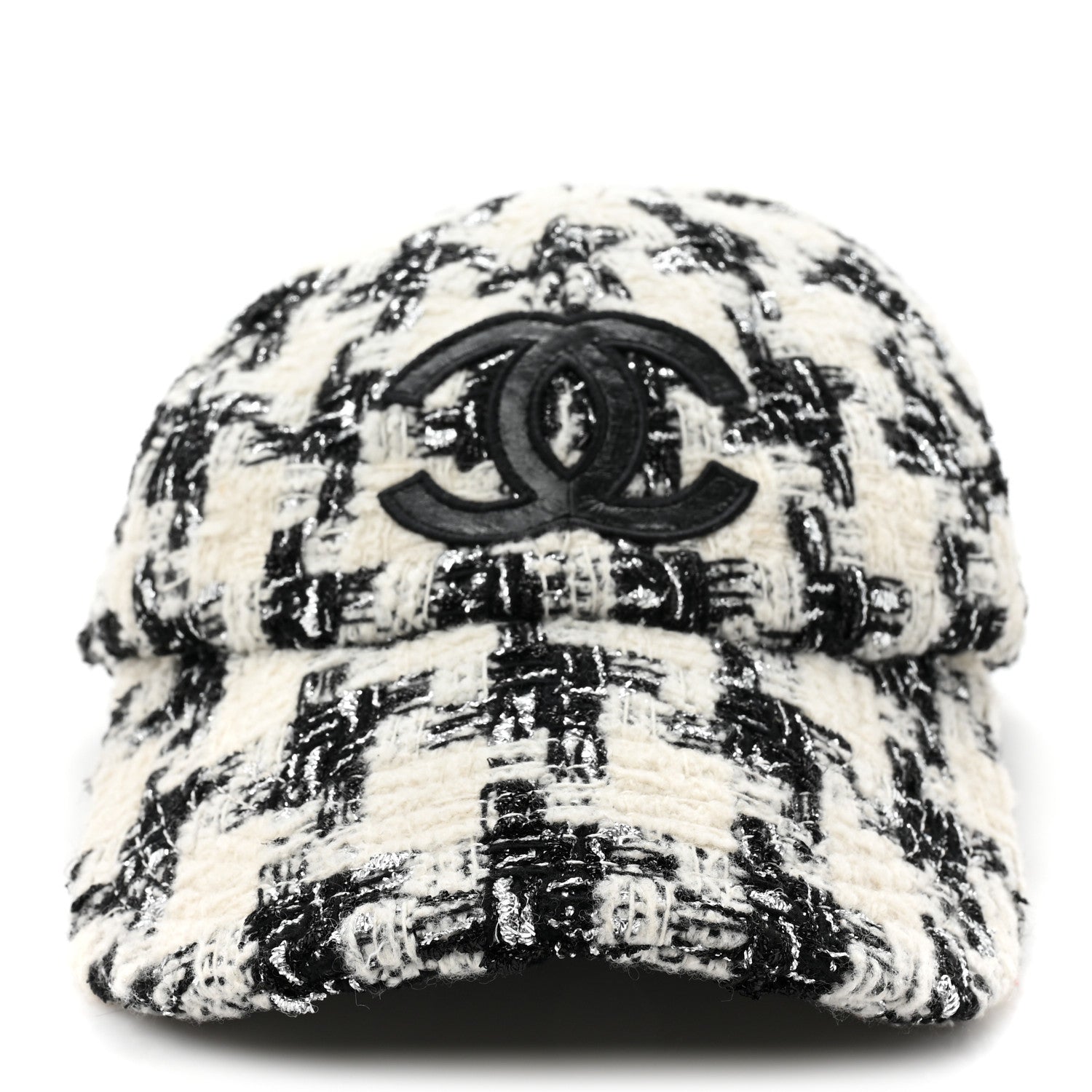 Chanel Metallic Tweed CC Cap Hat M White Black 3 of 8