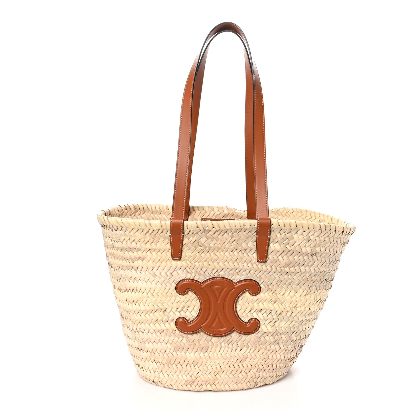 Raffia Calfskin Triomphe Large Panier Tan