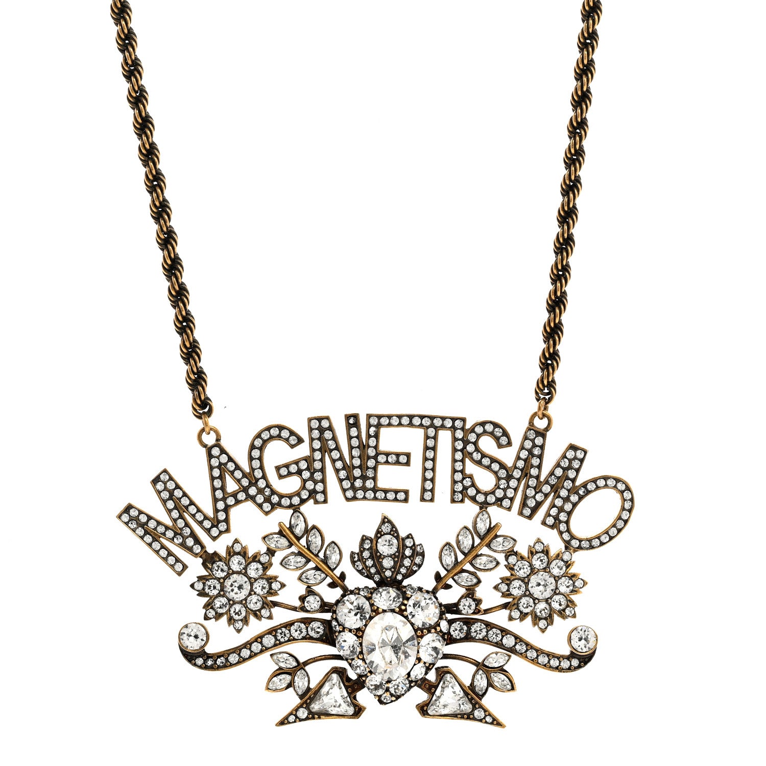 Gucci Metal Crystal Magnetismo Necklace Aged Gold 1 of 5