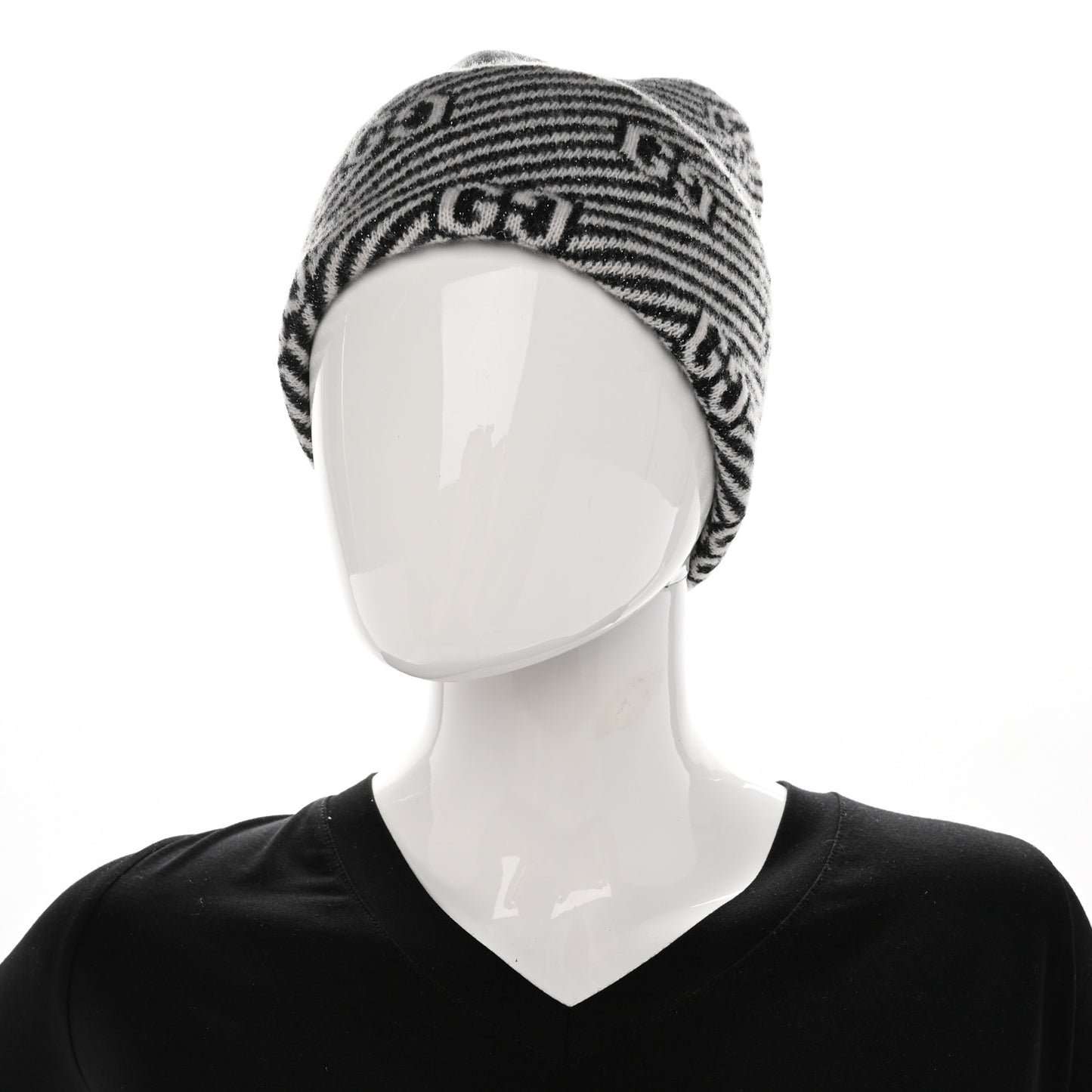 Wool GG Monogram Diagogy Beanie Hat S Black Ivory