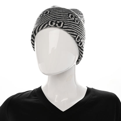 Gucci Wool GG Monogram Diagogy Beanie Hat S Black Ivory 2 of 5