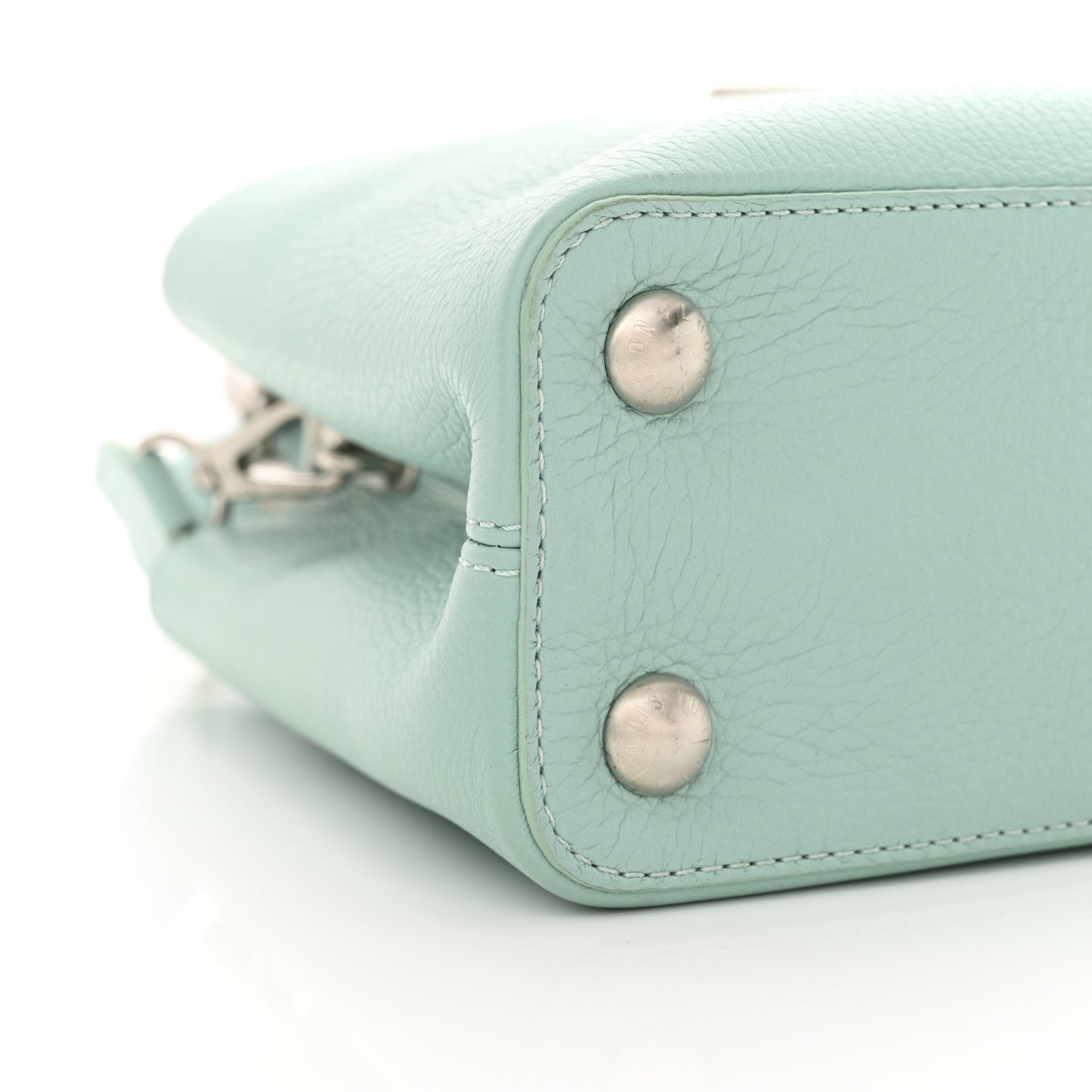 Taurillon Matte Brushed Metal Handle Capucines BB Light Blue