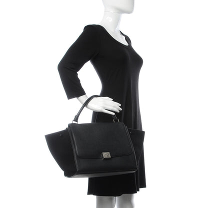 Celine Drummed Calfskin Suede Small Trapeze Black 3 of 10