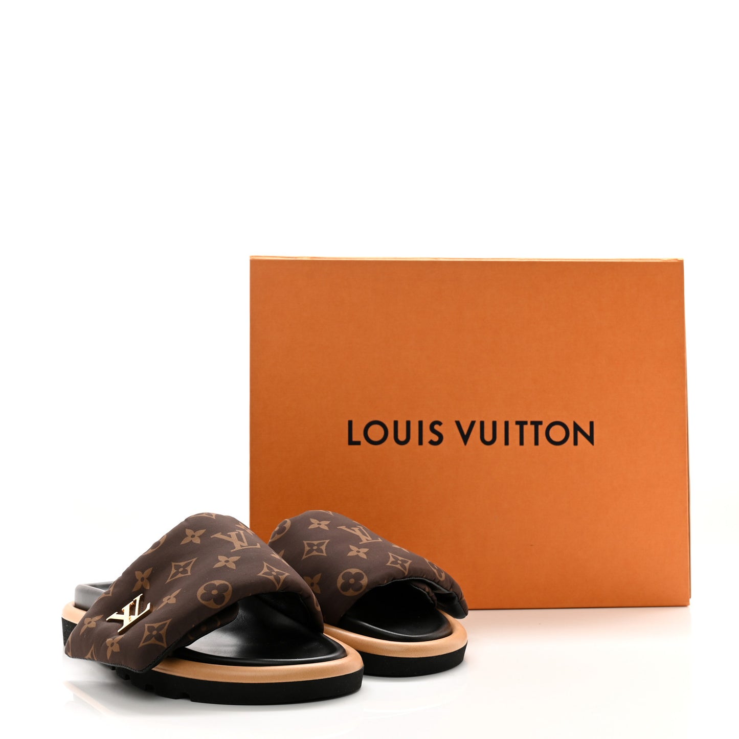 Nylon Monogram LV Pool Pillow Flat Comfort Mule 37 Cacao Brown