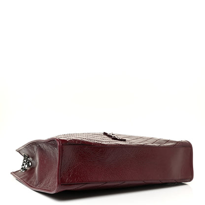 Saint Laurent Crinkled Calfskin Matelasse Monogram Niki Shoulder Bag Rouge Legion 4 of 11